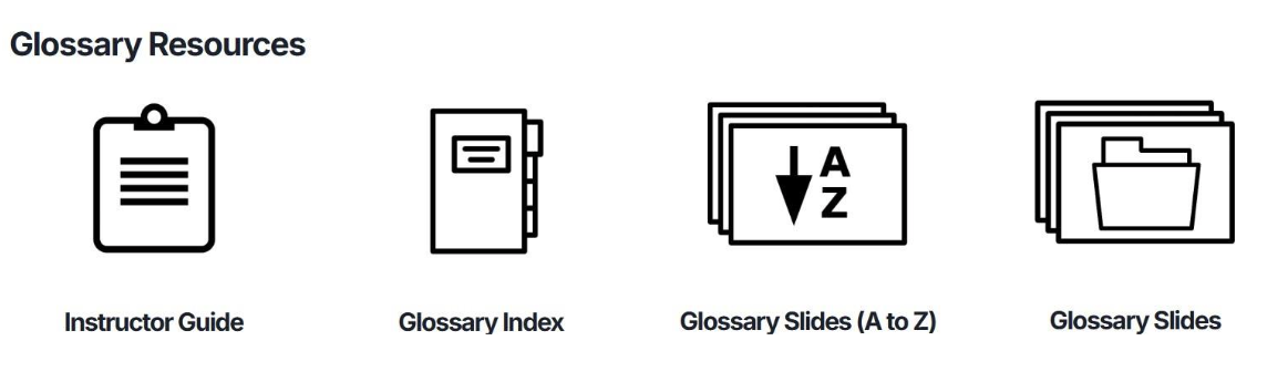 A close-up screenshot of folders in the Digital Skills Glossary section